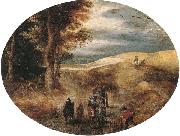 unknow artist, A Hilly landscape with a Horse-Drawn cart and other
